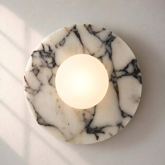 YMDHFS Natural Alabaster Wall Sconce White Marble Sconce with Glass Globe Mid Century Marble Stone Wall Mount Lamp Hardwired for Living Room Dining Room Stairs Bedroom Cafe Hallway