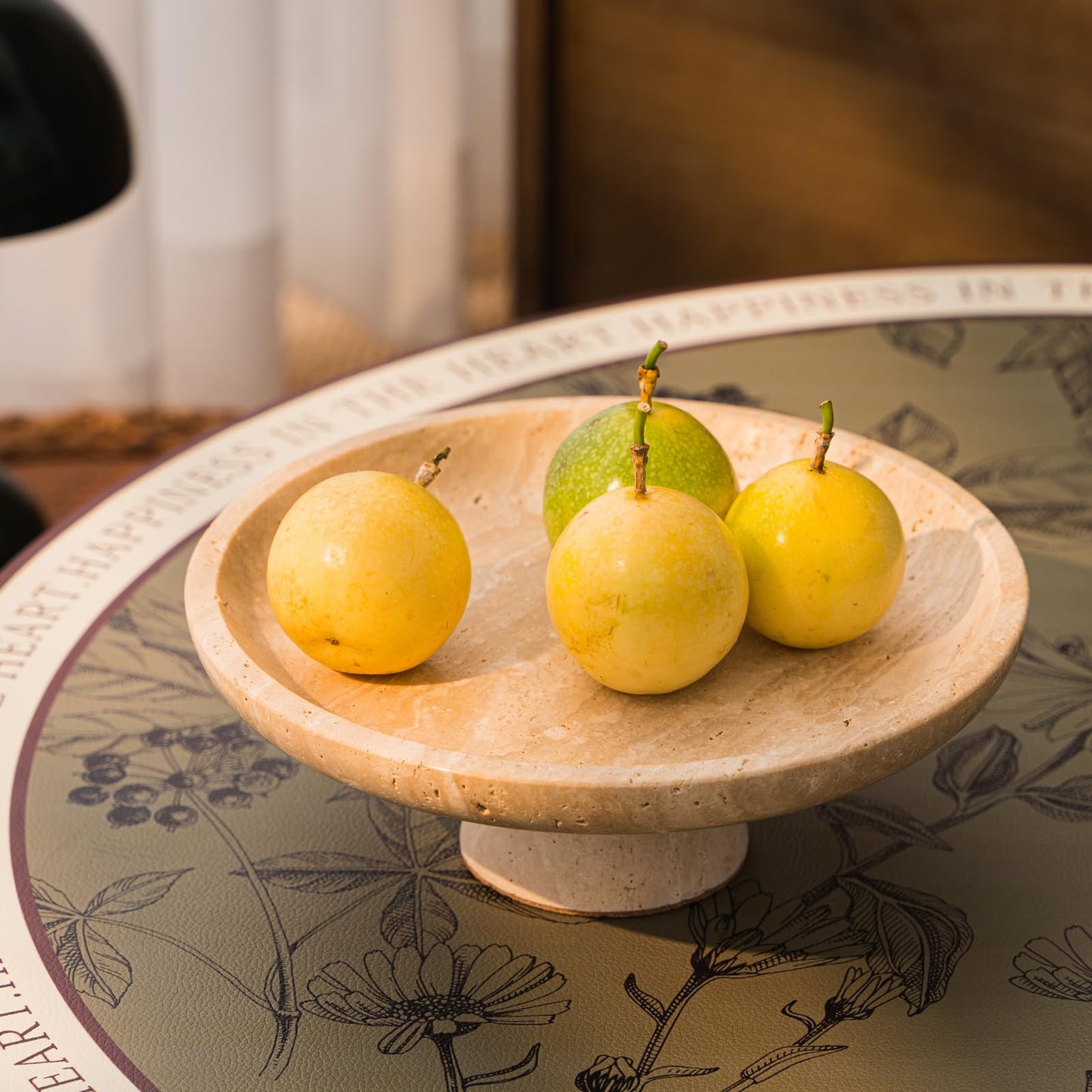 Leadfun Travertine Decorative Bowl, 10.2" Natural Stone Fruit Bowl for Kitchen Counter, Marble Decorative Bowl for Coffee Table, Entryway Key Bowl, Beige Home Décor