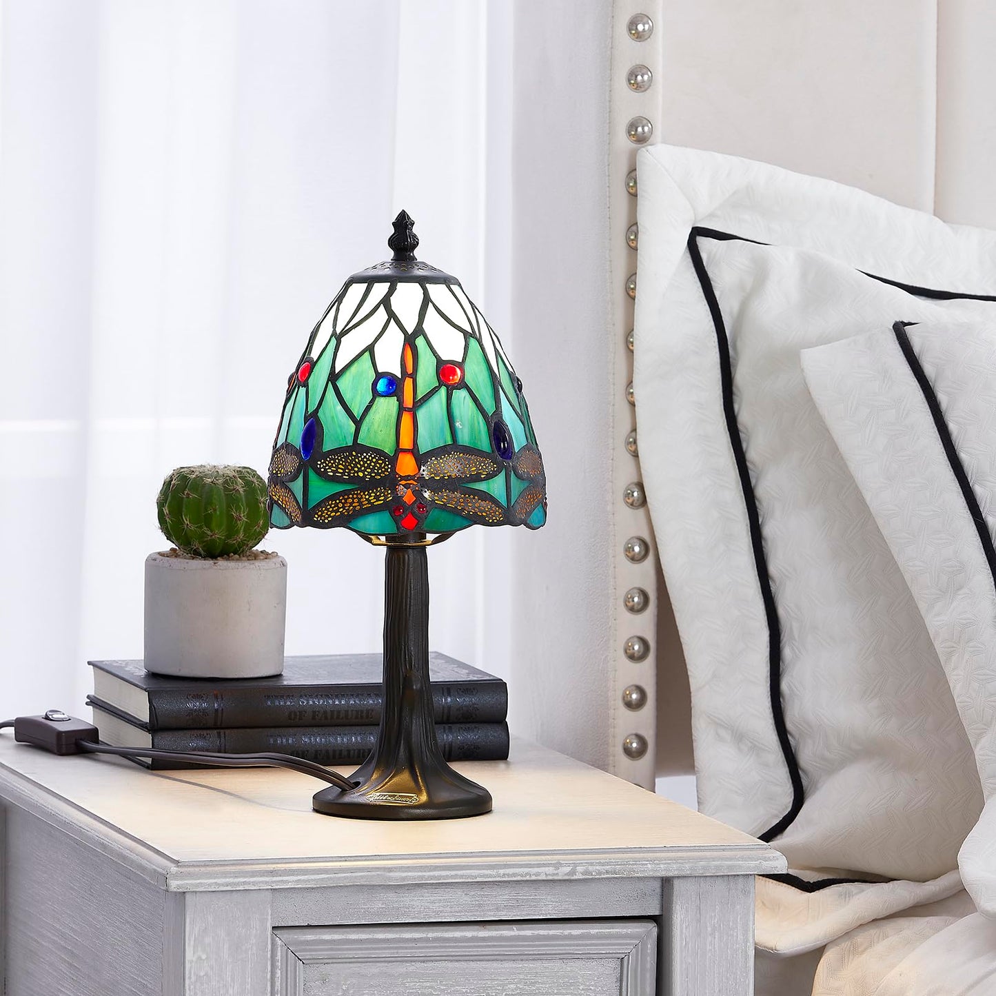 Rsbrillialite Dragonfly Stained Glass Lamp, Small Tiffany Style Table Light