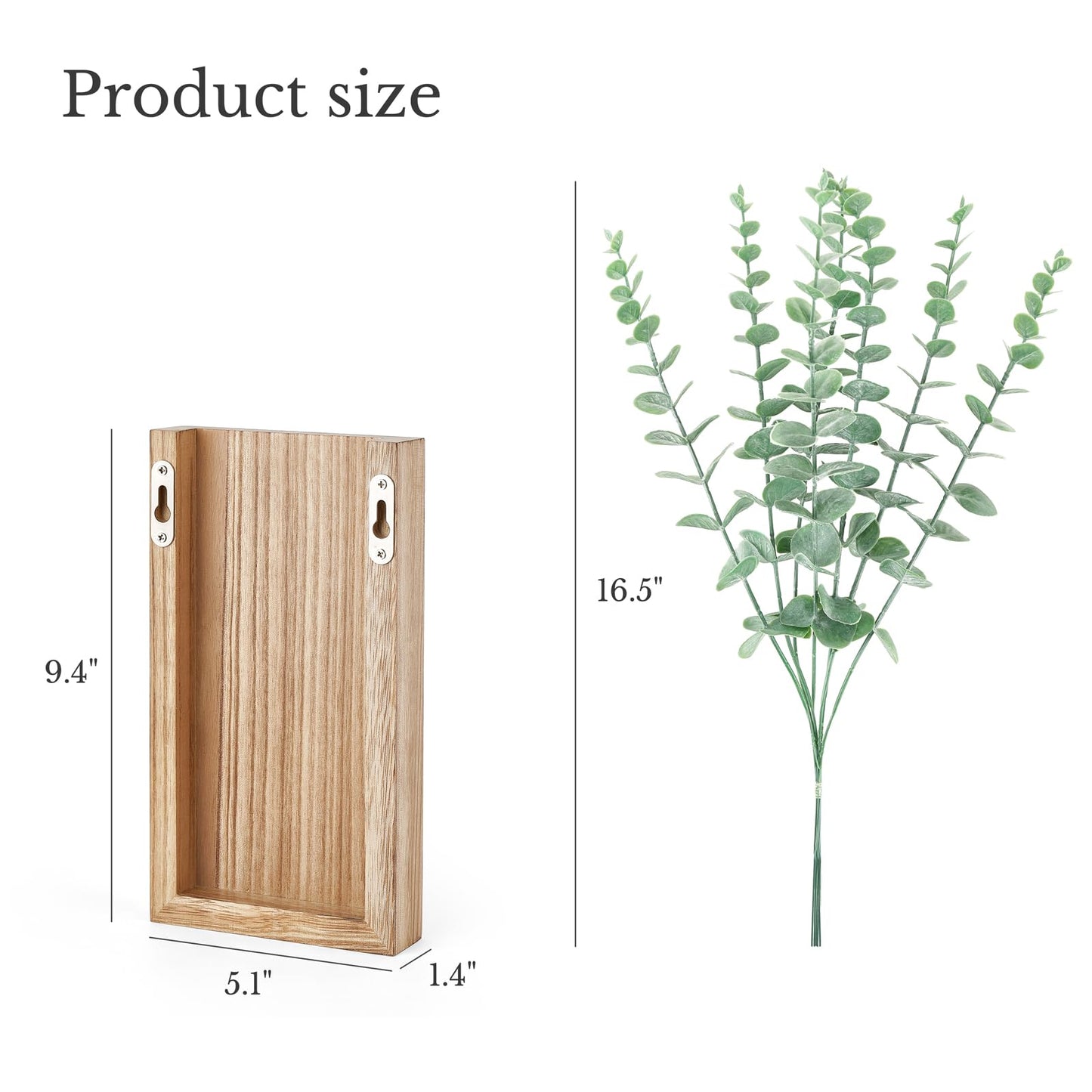 Dahey 2 Pack Wood Wall Planter Vase with Artificial Eucalyptus Farmhouse Wall Hanging Decor Pocket Planter for Indoor Fake Plants Greenery Flowers, livingroom Bedroom Kitchen Home Office Decoration