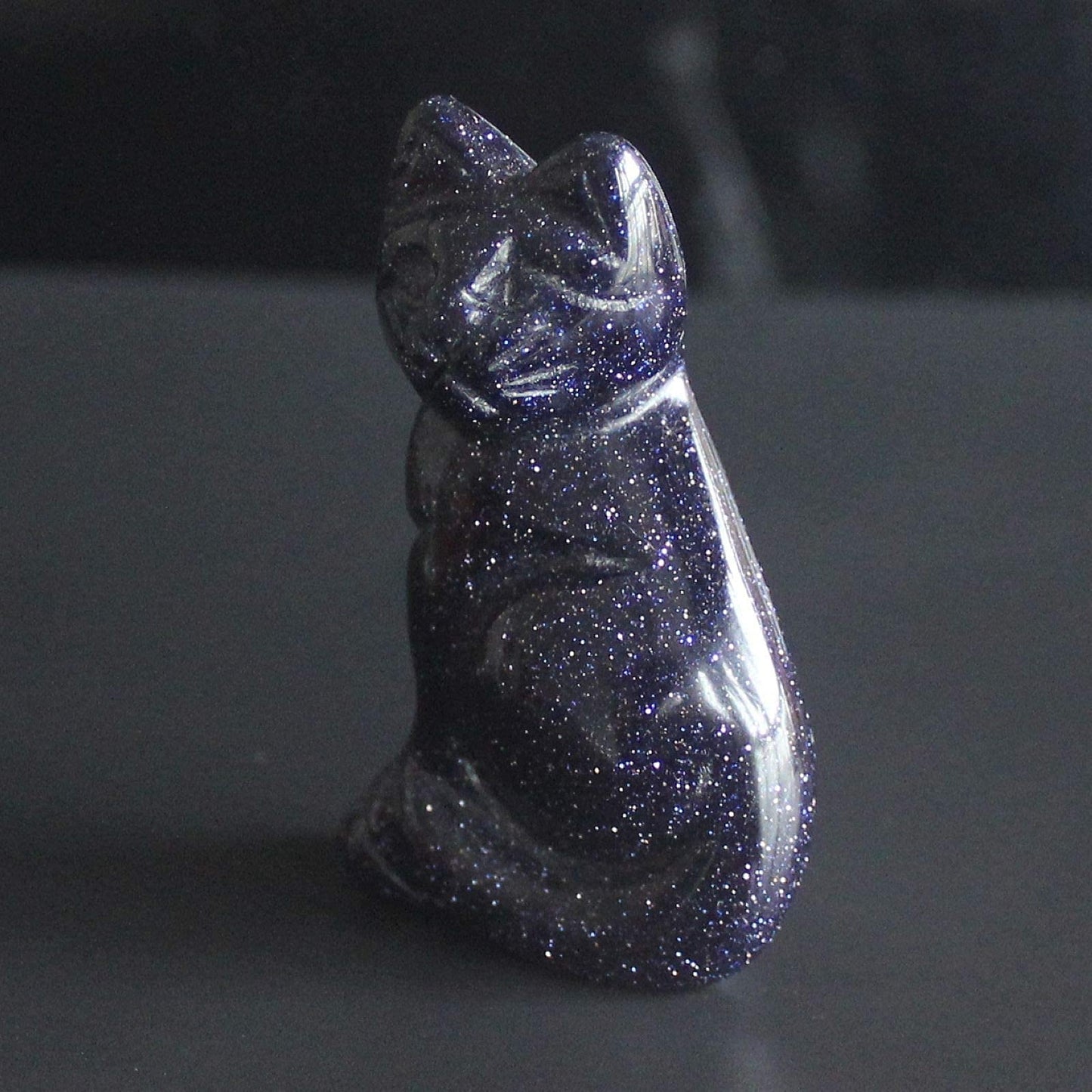 2‘’ Hand Carved Mixed Gemstone Crystal cat Figurine Animal Statue Carving Home Decor (Blue Goldstone)