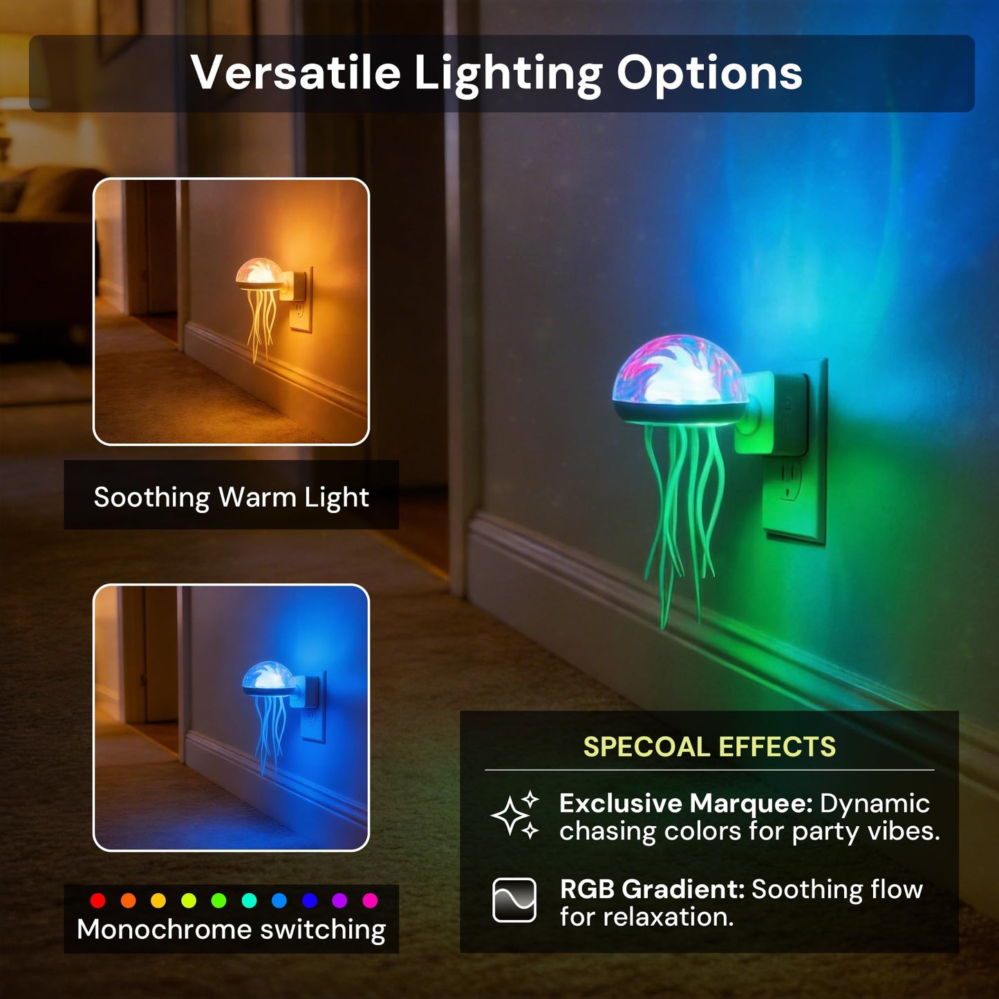 L LOHAS LED Night Lights Plug Into Wall, Night Lights Jellyfish Projector with Dusk to Dawn Sensor, 180°Dynamic Rotating Night Light for Kids Adults Teen Girl Gifts Room Decor Aesthetic