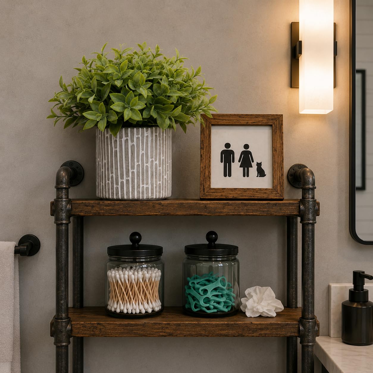 JOLLYMER Set of 3 Artificial Potted Plants, Faux Eucalyptus Lavender and Tea Tree Greenery in Cement Pots, Small Fake Plants for Shelf Bathroom Office Desk Decor
