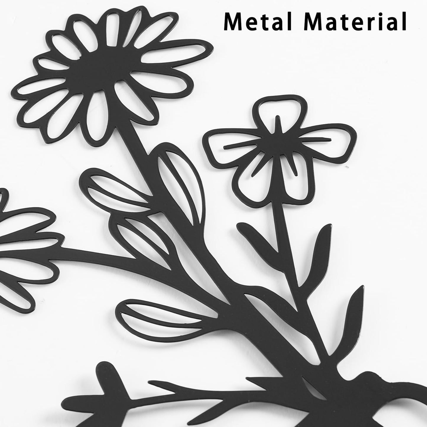 AMAATE 3Pcs Black Iron Floral Vase Wall Sculptures Minimalist Home Decor