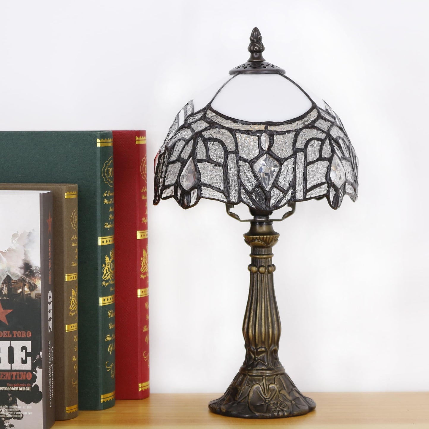 SYETL Small Tiffany Lamp Stained Glass White Crystal Style Desk Lamp