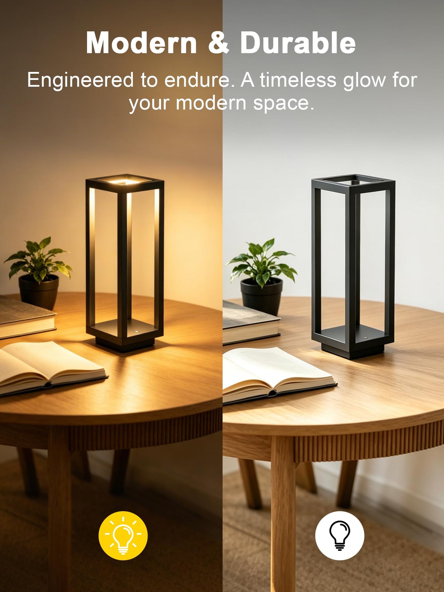 LOZNDA 2PCS Cordless Table Lamp, 250H Runtime Modern Rechargeable Table Lamp, Waterproof Battery Powered LED Table Lamp with Stepless Dimming for Bedroom Outdoor Dining Patio, IP54, Black
