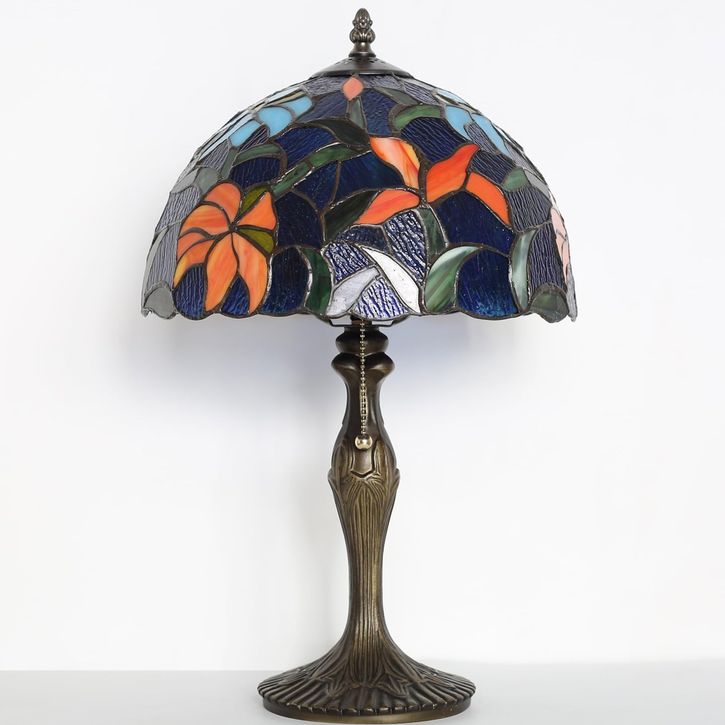 LUSTIX Tiffany Table Lamp Stained Glass Reading Lamp Sky Blue Irises Style