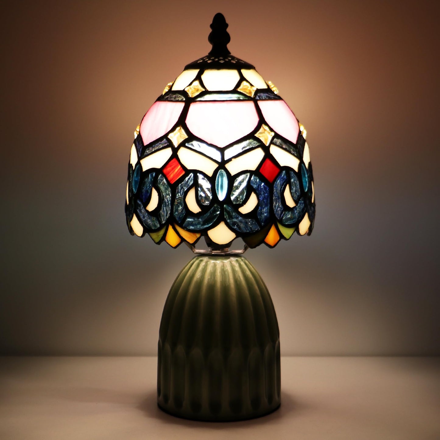 MQYXH Tiffany Stained Glass Mushroom Table Lamp 12.5 Inch -Pink Jewelry
