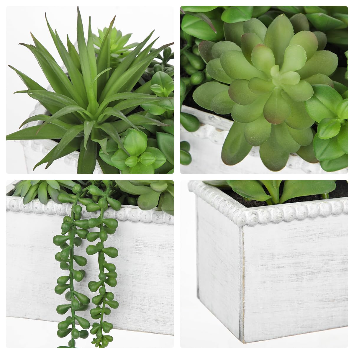 Arborus Fake Plants Succulents in Wooden Pot Faux Plants Indoor Artificial Succulent Arrangement for Home Office Farmhouse Desk Decoration