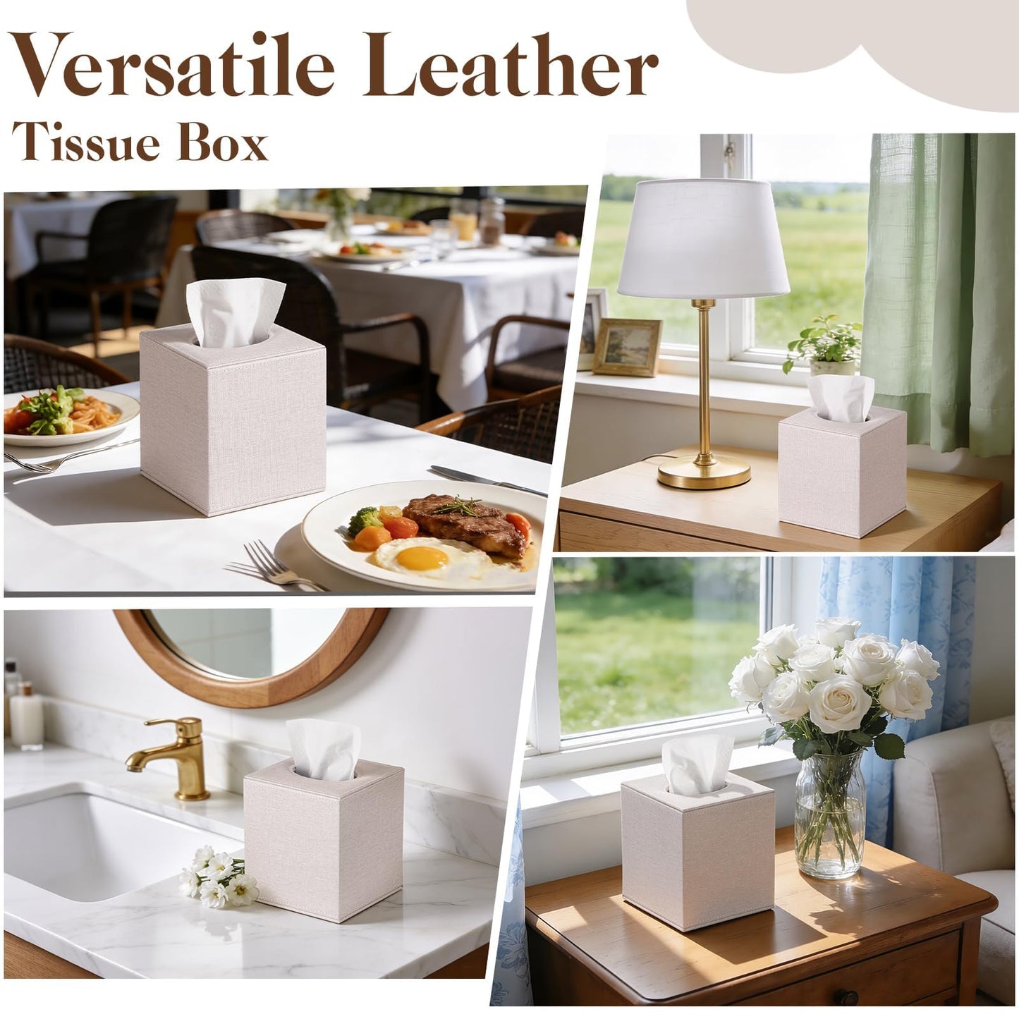 VZZNN 2 Pack Tissue Box Cover Square - Modern Cube Tissue Holder with Magnetic Base, Decorative Tissue Organizer for Bathroom Vanity, Dresser, Countertop, Bedroom, Office, and Car, Beige