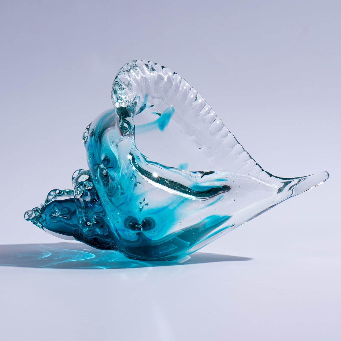 QIANCHANG 8" Blown Glass Conch Shell, Large Blue Glass Seashells Sculpture Table Centerpiece, Coastal Ocean Beach Themed Room Gifts for Women