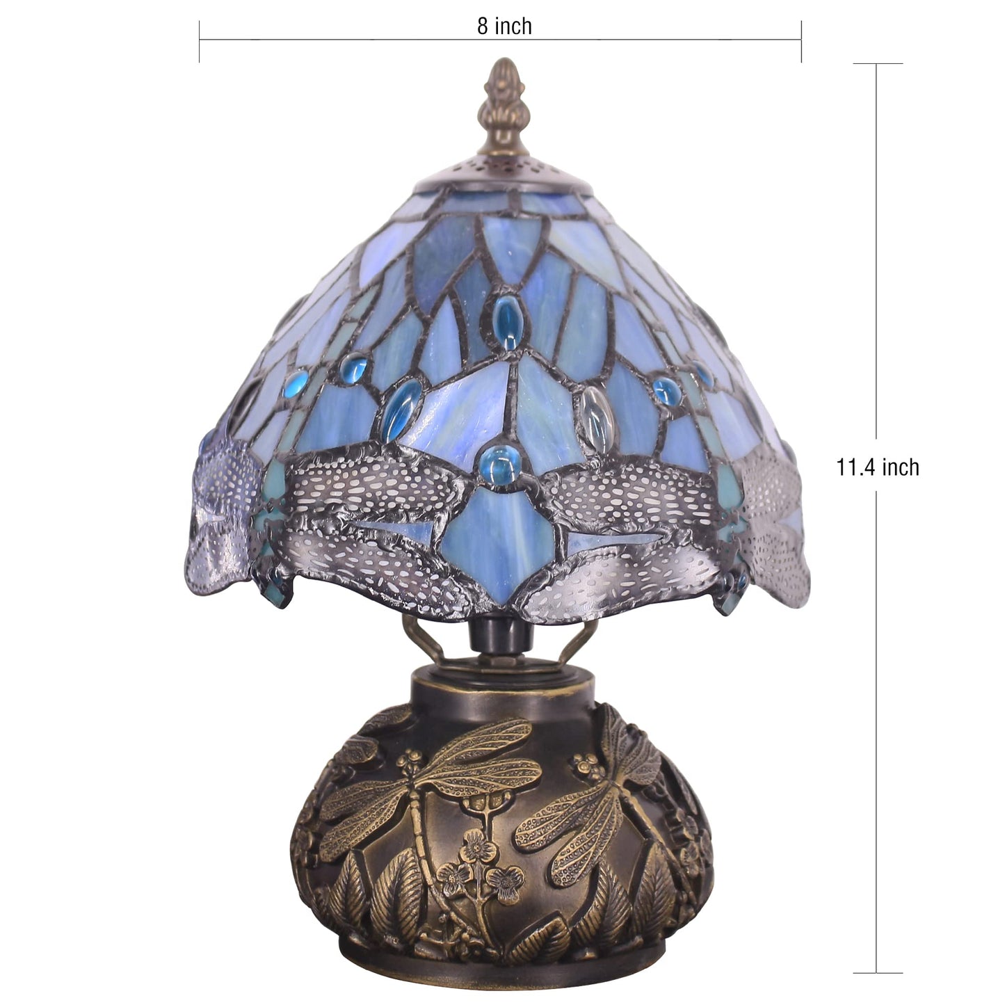 SYETL Small Tiffany Lamp Mini Stained Glass Table Lamp Sea Blue Dragonfly Style Mushroom Desk Light Memory Sympathy Lamp 8X11 Inch