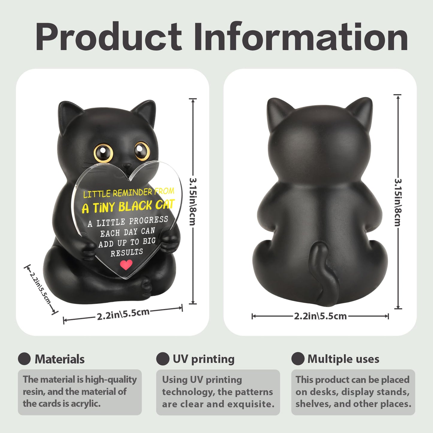 Tiny Black Cat Desk Decor - Encouragement & Motivation Gift for Coworkers, Teachers, Nurses, Friends, Family, Positive Reminder Plaque - Inspirational Gift, Perfect for Office Desk Decor - FDD618