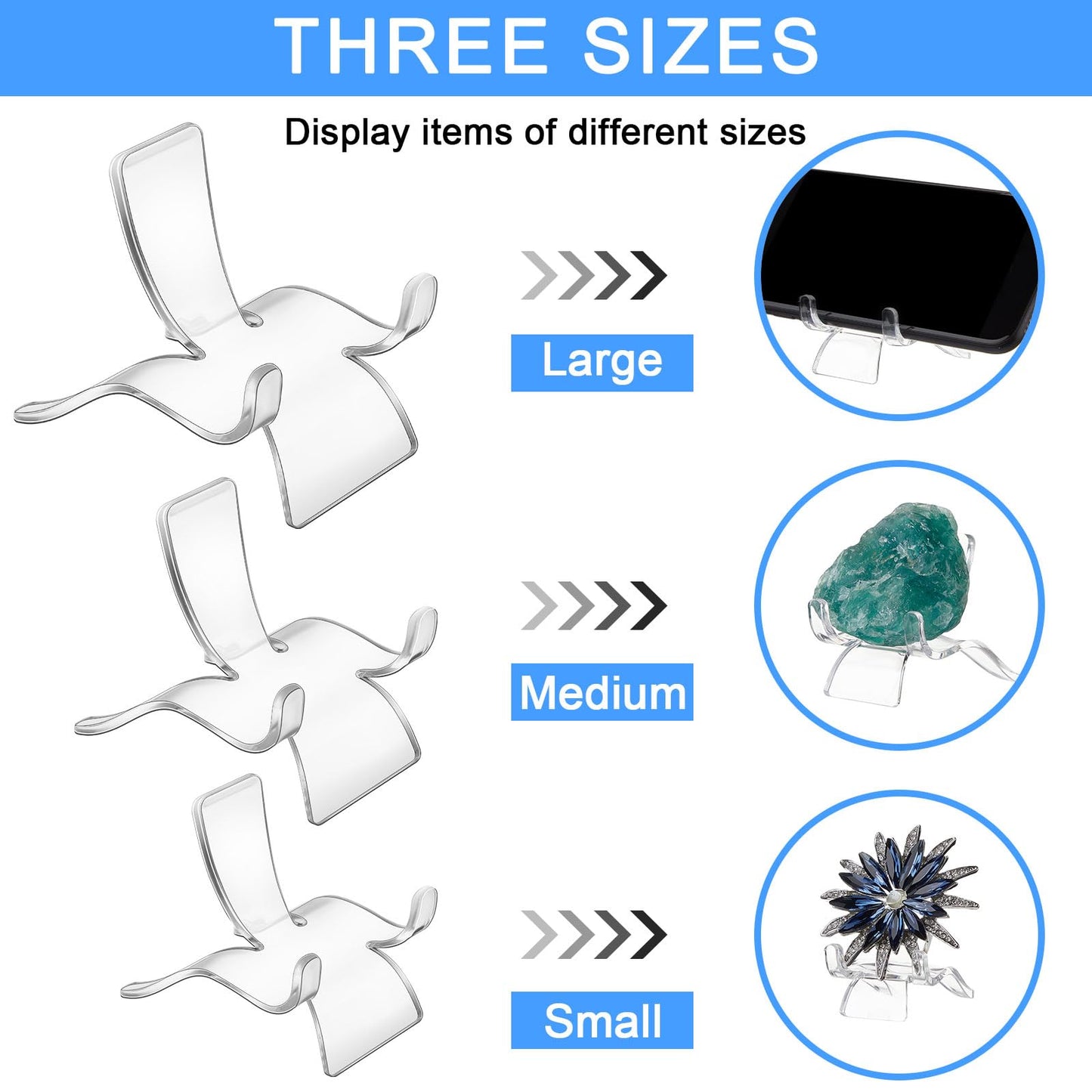 Qunclay Rock Display Stand 3 Sizes Crystal Stands for Display Sphere Acrylic Crystal Holder for Stones Rock Geodes Mineral Agate Coral Gemstone Small Collectibles(72 Pcs)
