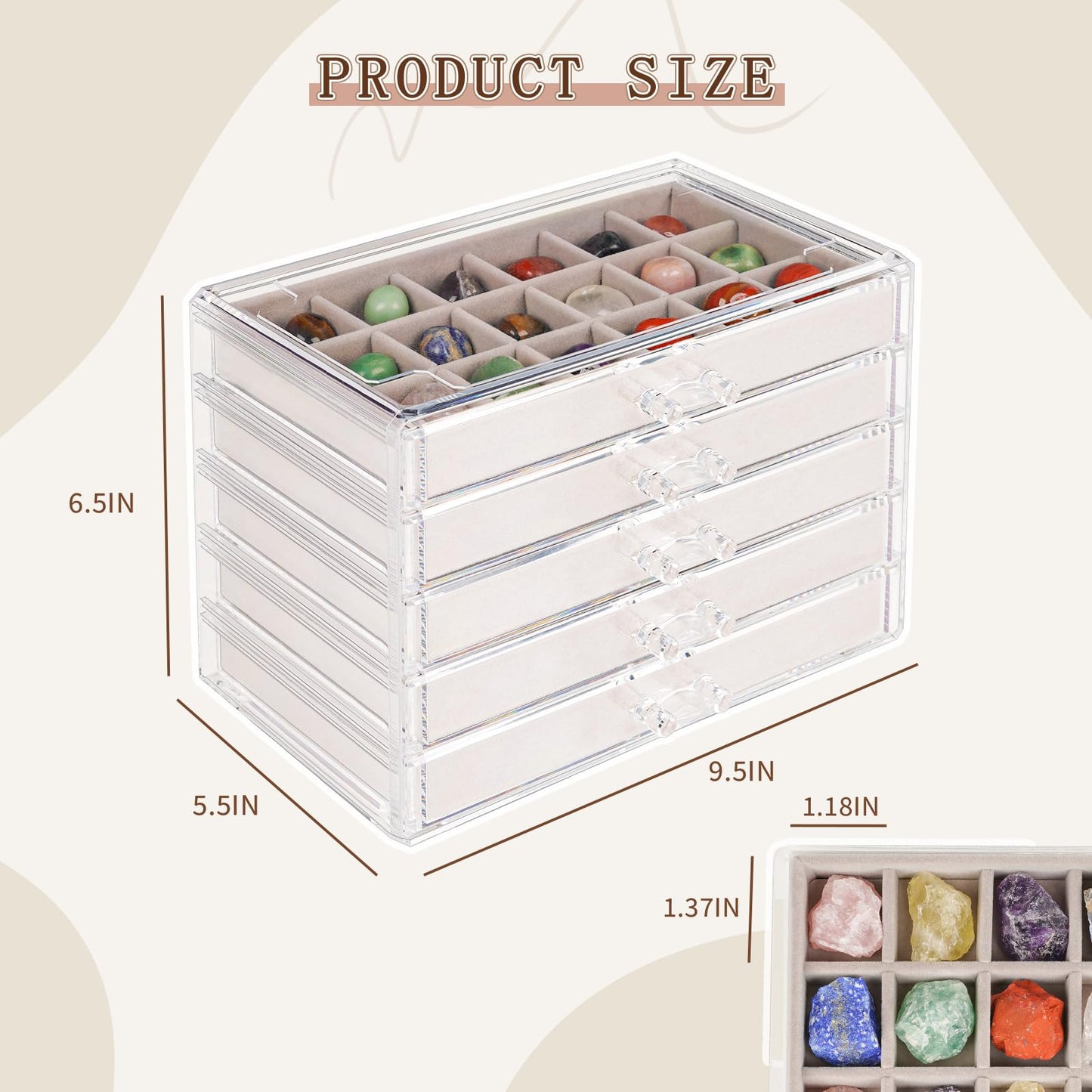 Bfttlity Acrylic Rock Display Case, 90 Grids Rock Collection Box for Kids, Clear Display Cases for Stones Collectibles Gemstone Crystals Storage Boxes (90 Grids)