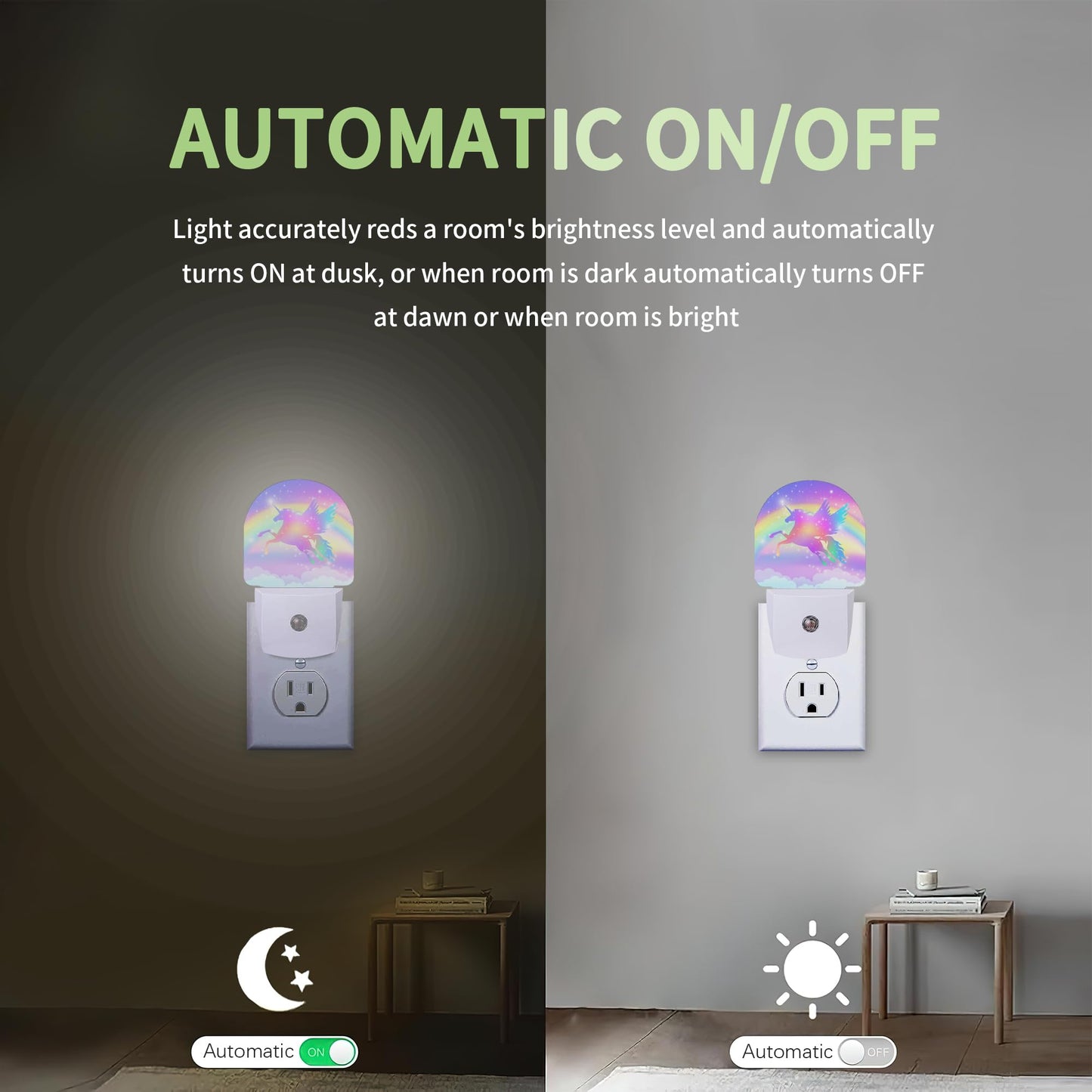 ZTHLL Unicorn Night Light, Rainbow Nightlight Plug into Wall with Dusk to Dawn Sensor, LED Lamp Energy Saving Lights for Girls,Lamp for Bedroom Bathroom Hallway