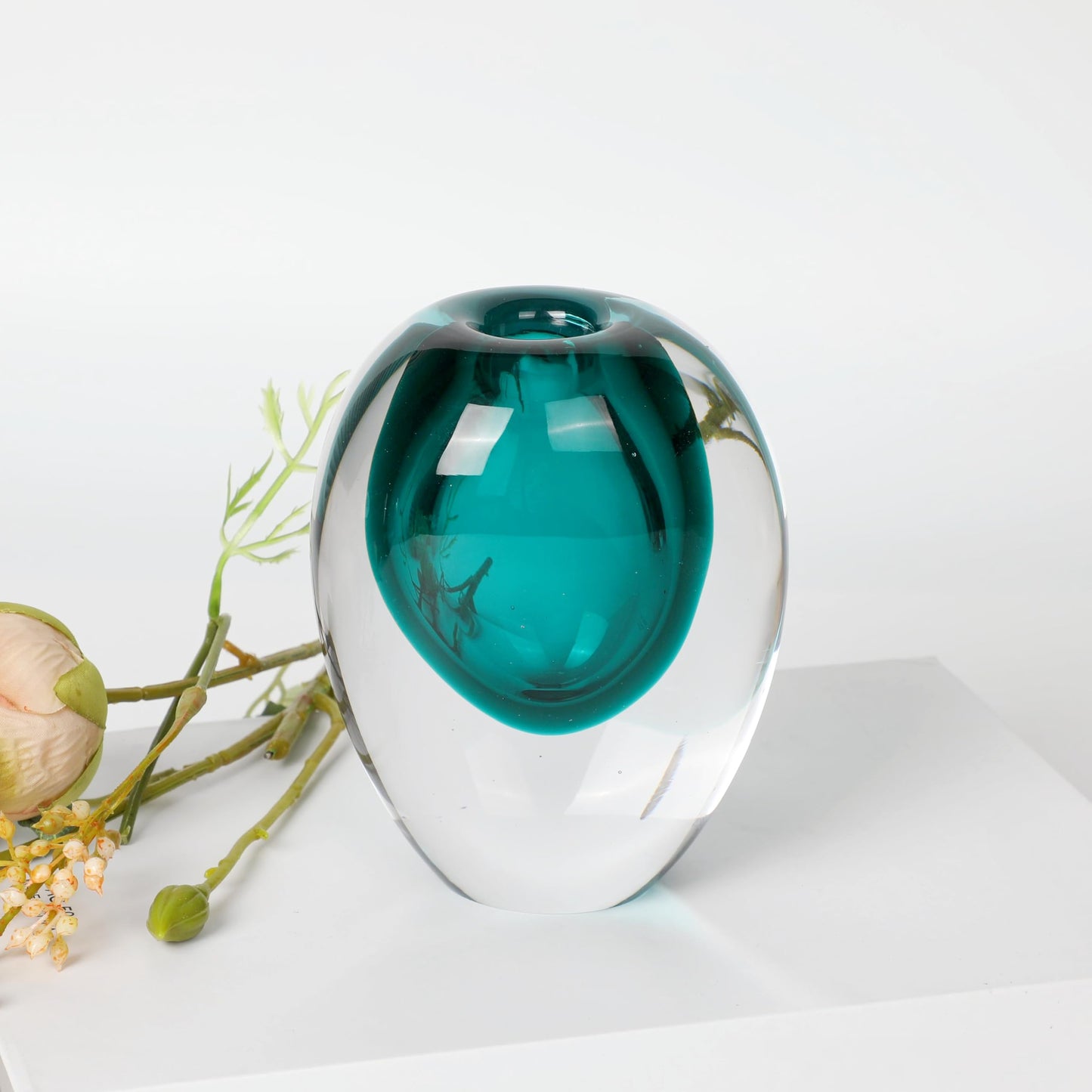 Blue Blown Glass Bubble Vase Collection Modern Art Flower Vase Decoration for Home Decor Living Room Centerpiece Art Vase Decor Room,Living Room,Library,Office（L）