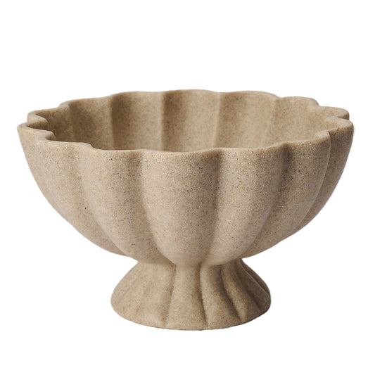 KEWOOL Pedestal Decorative Bowl Home Decor - Morden Handicraft Decorative Fruit Bowl for Kitchen Counter, Chic Ruffle Bowl Centerpiece Decor for Dining Table Coffee Table (Artificial Stone Beige)