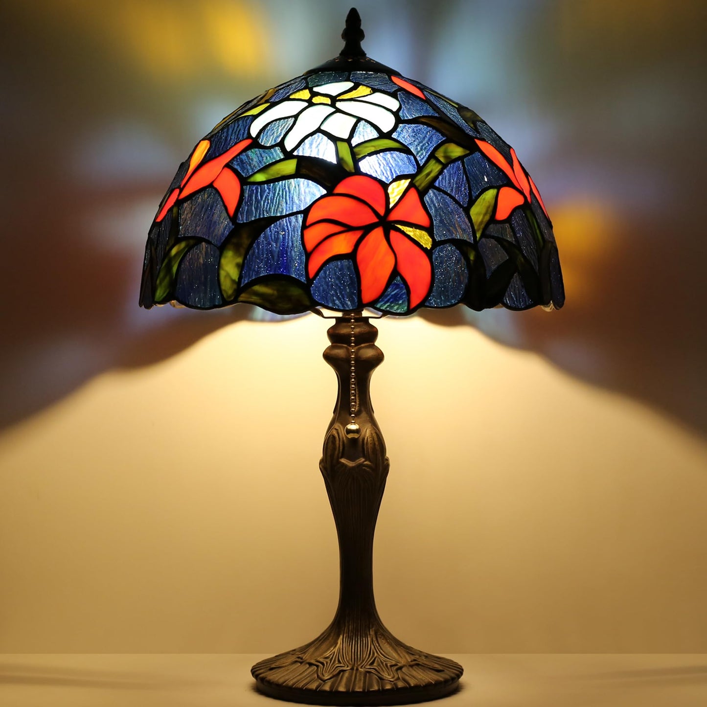 LUSTIX Tiffany Table Lamp Stained Glass Reading Lamp Sky Blue Irises Style