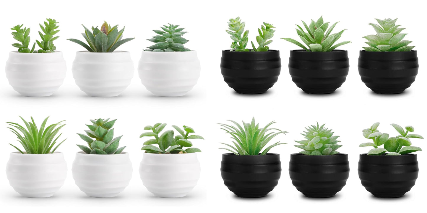 Der Rose Bundle of Set of 6 Succulents Plants Artificial in Pots and 6ps Succulents Fake Plants for Bedroom Living Room Office Shelf Black Bathroom Decor