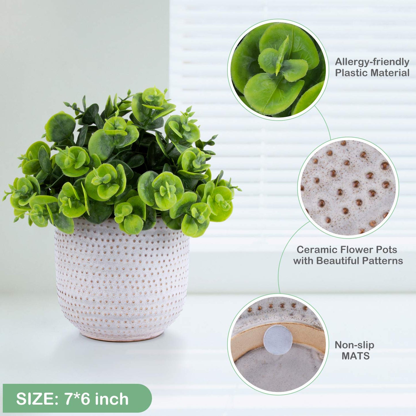 Karlliu Artificial Plants in Ceramic Planter Cute Lysimachia Fake Succulent Flowers Potted for Home Office Table Desk Decor Living Room Bathroom Bedroom Shelves Decoration