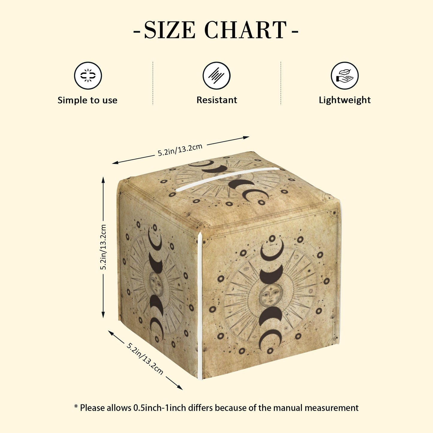 POIUBLE Leather Tissue Box Holder Moon Phases Tissue Box Cover Astrology Square Waterproof Tissue Holder Organizer Modern Napkin Holder for Bedroom Dresser Night Stand Office Desk