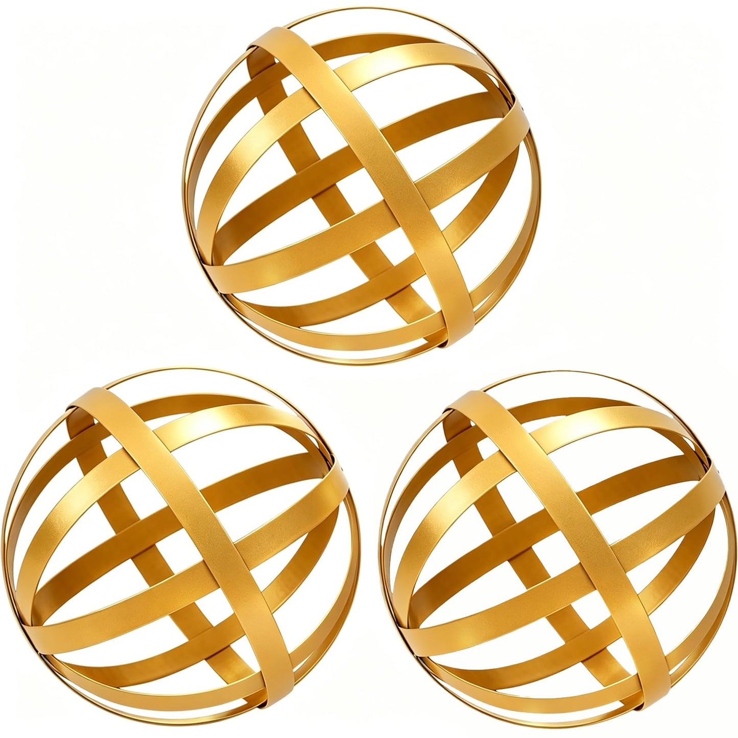YIYA Gold Decorative Sphere Set of 3 - Metal Ball Decoration - Gold Decor for Shelves - Metal Ball Table Decor for Living Room Bedroom Kitchen Office Coffee Table Desk