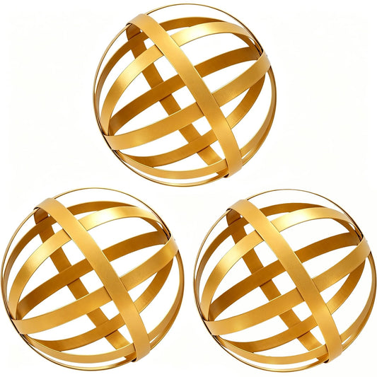 YIYA Gold Decorative Sphere Set of 3 - Metal Ball Decoration - Gold Decor for Shelves - Metal Ball Table Decor for Living Room Bedroom Kitchen Office Coffee Table Desk