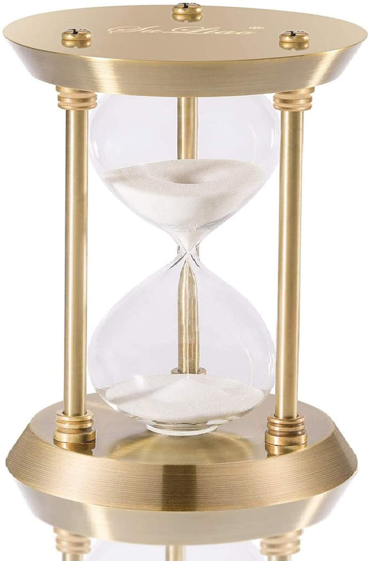 SuLiao Brass Hourglass 60 Minute Sand Clock Timer: Large Vintage Sand Watch 60 Min, Antique 1 Hour Glass Sandglass with White Sand for Gifts & Desk Office Home Office Decorative