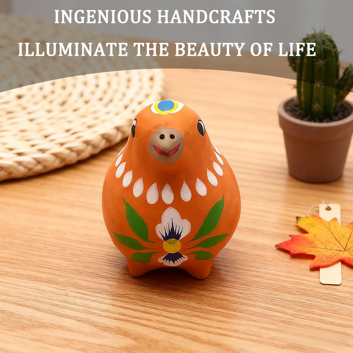 Qecueoua Decorative Clay Bird Figurines Hand-Painted Folk Art Design Collectible Smal Figurines Holiday Birthday Couples Friend Unique Gift Idea Decorative Home Art Table Bring Good Luck (Orange)