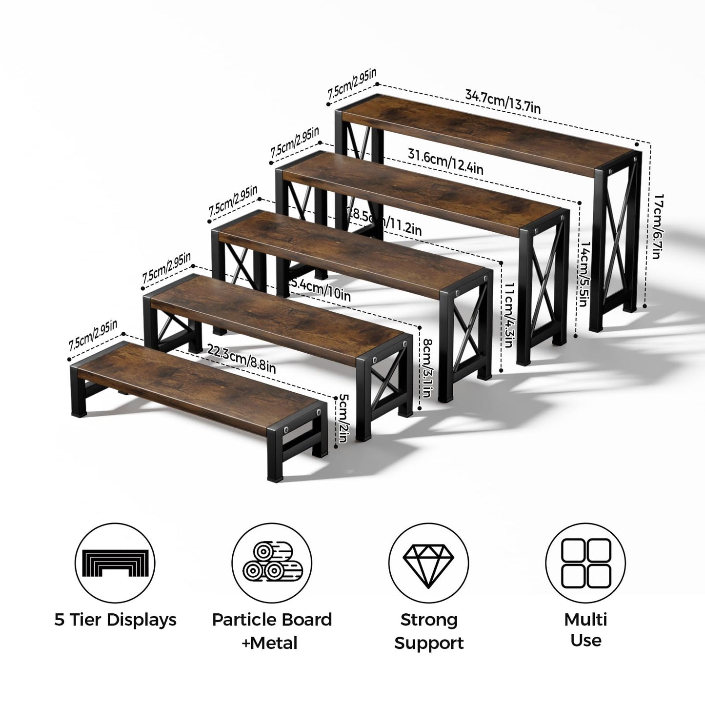 YOOMONA Stackable Wooden Cologne Organizer for Men, 5-Tier Tray Risers Display Makeup Perfume Organizer for Women, Wood Cupcake Stand, Buffet Shelf, Dessert Food Risers, Figure Collectible Stand