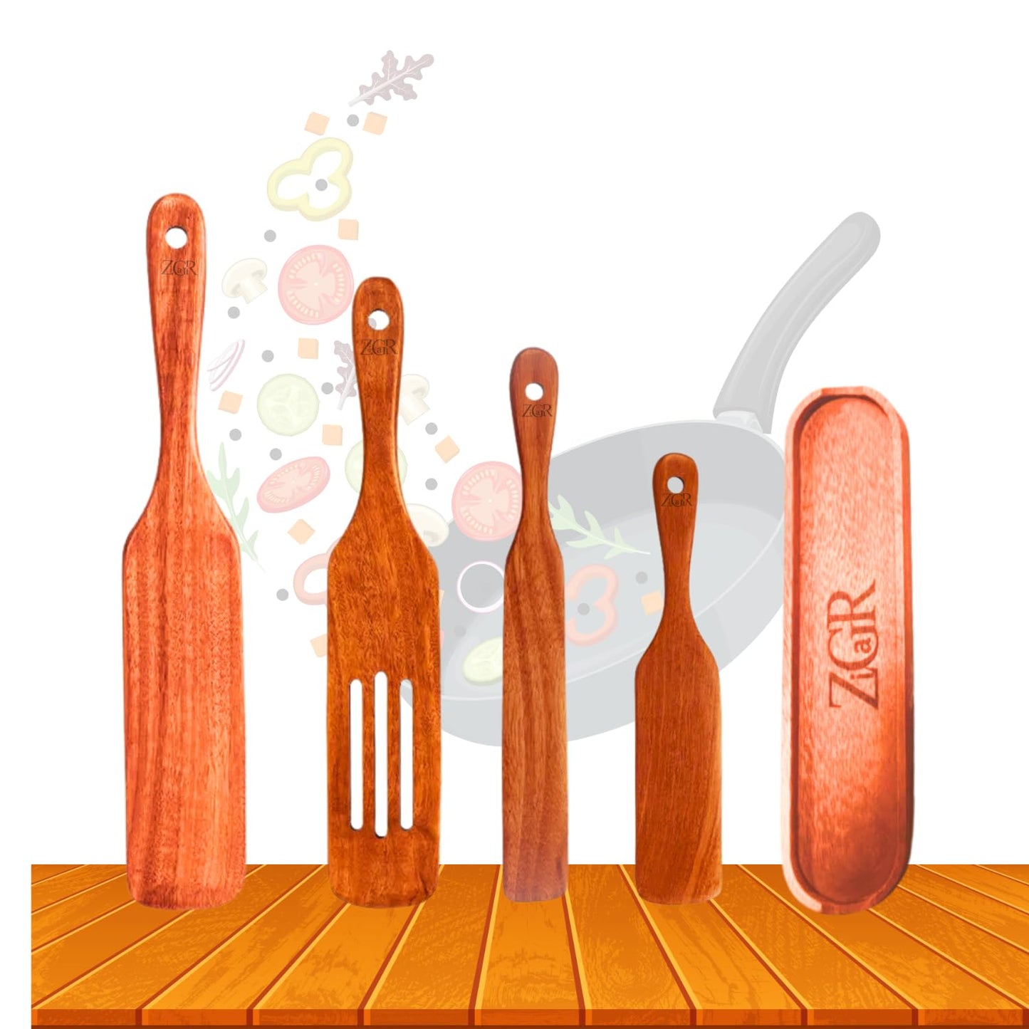 Wooden Spatula - 5Pcs Teak Wood Spurtle Utensils Set – Non Toxic Spatula - Spurdle with Rest - Heat-Resistant – Spurtle for Sourdough Starter - Mixing, Cooking, Serving Spoon- NonStick - A Gift