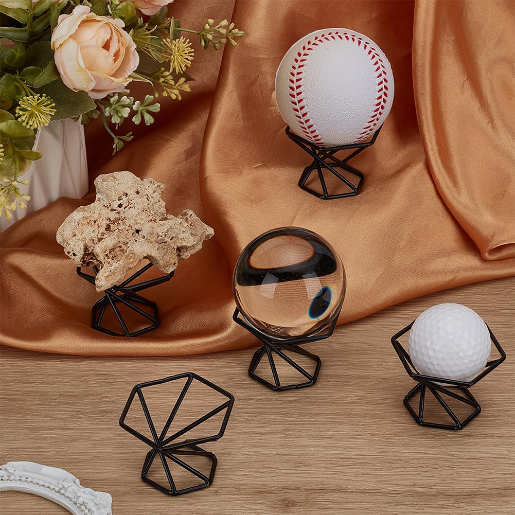 FINGERINSPIRE 5 Pcs Crystal Ball Display Stand Hexagon Iron Display Stand 2.1x2.4x1.6Inch Black Metal Display Stand for Crystal Glass Lens Ball Glass Ball Base Divination Photography Lensball Base