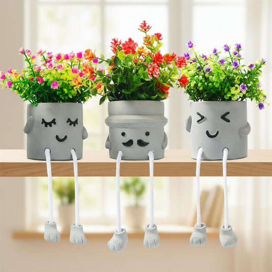 skycoo 3Pack Fake Plants in Cute Pots, Indoor Faux Plants Decorations Lifelike with 60 Artificial Flowers for Office Bathroom Bedroom Living Room Kitchen Home Farmhouse Shelf Decor C