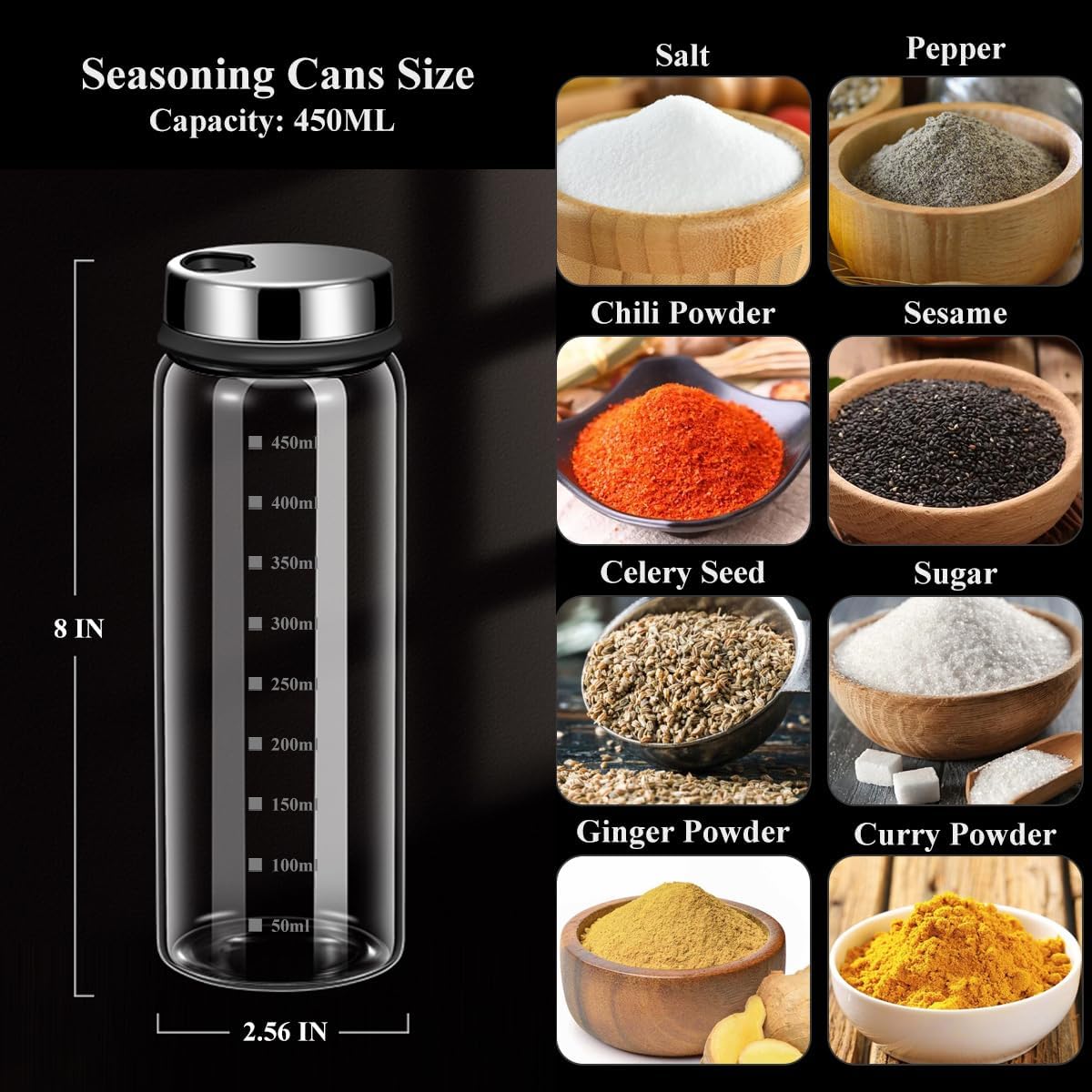 15 oz Salt and Pepper Shakers Set with Adjustable Outlet Holes Clear Glass Bottles Spice Seasoning Cans Jar for Kitchen Decor and Home Restaurant BBQ Camping Farmhouse(10 Pcs, 450 ML)