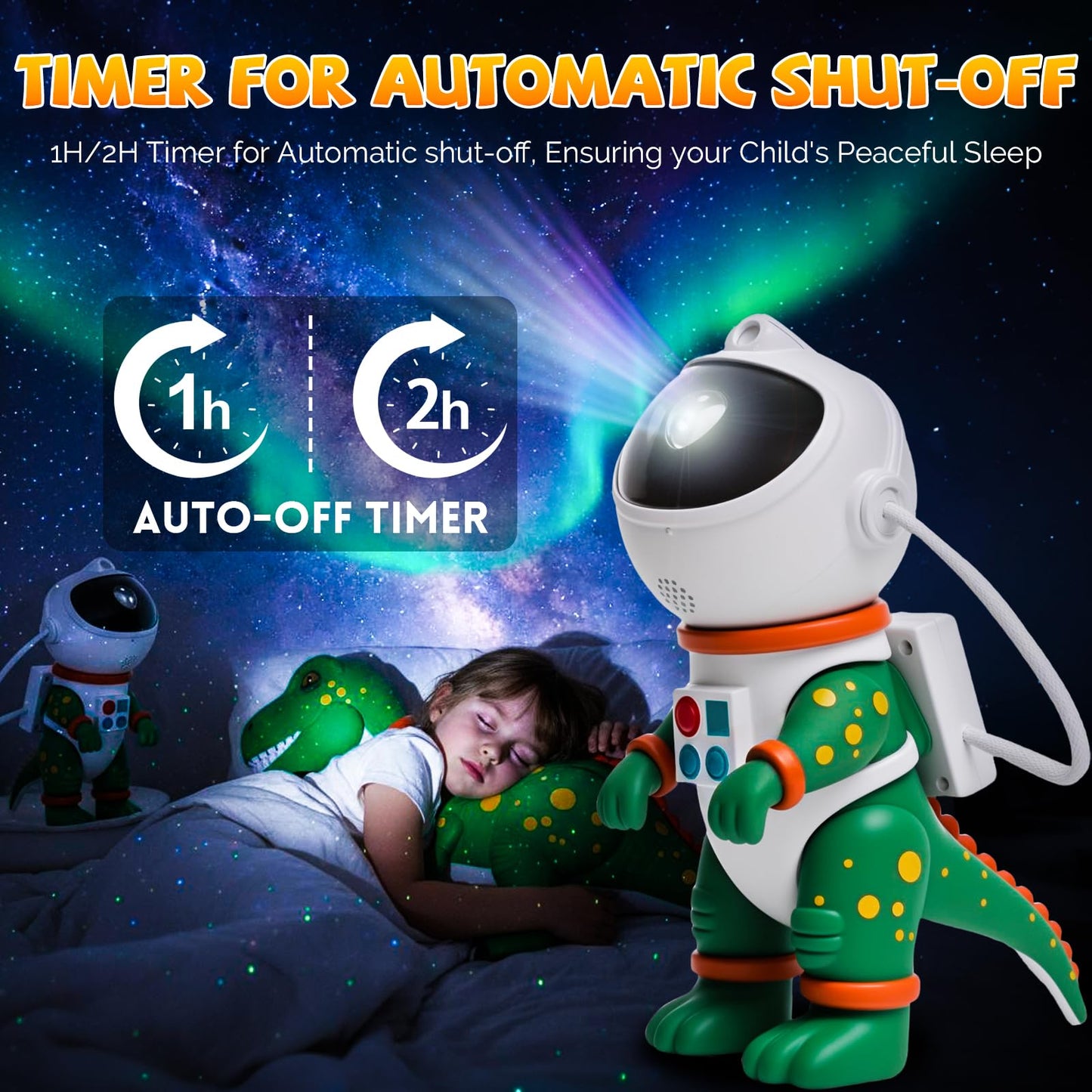 LUCYLANKER Dinosaur Astronaut Galaxy Star Projector Night Light, 8 in 1 LED Space Planetarium Lamp, 360° Rotating with Remote & Timer, Kids Adults Bedroom Decor, Christmas Birthday Gifts (Green)