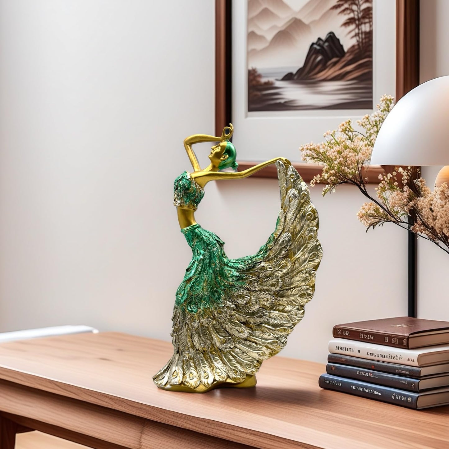 XINDAM Elegant Peacock Art Figurine Dancer Statue Decorative Home & Office Figurines Home Office Display Craft Living Room Decor Ornaments for Tabletop