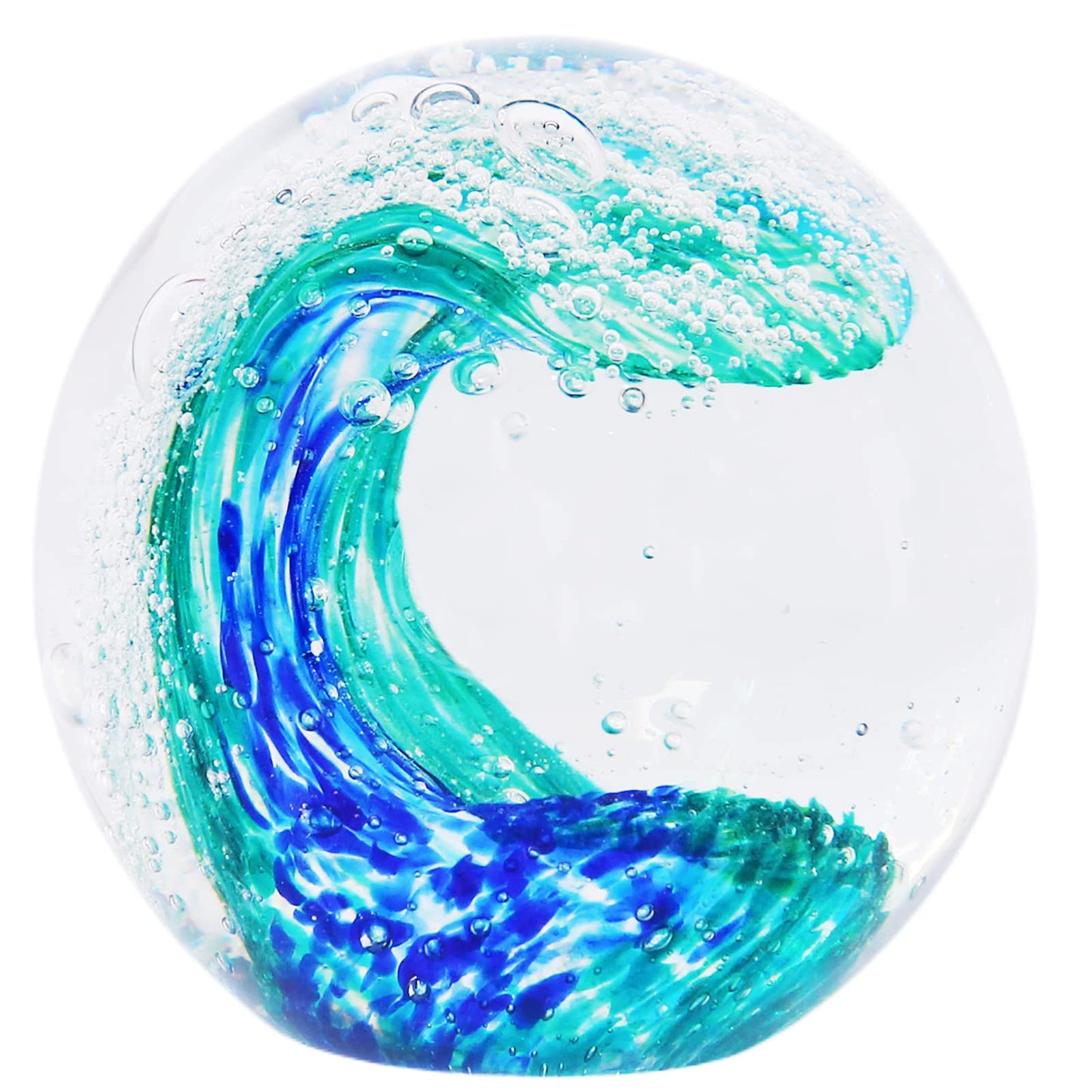 EUSTUMA Hand Blown Glass Figurines Ornament,Sea Animal Ornament for Fish Tank Aquarium,Sea Animals Collection for Birthday Gift,Paperweight Glass Ball (Wave Paperweight)