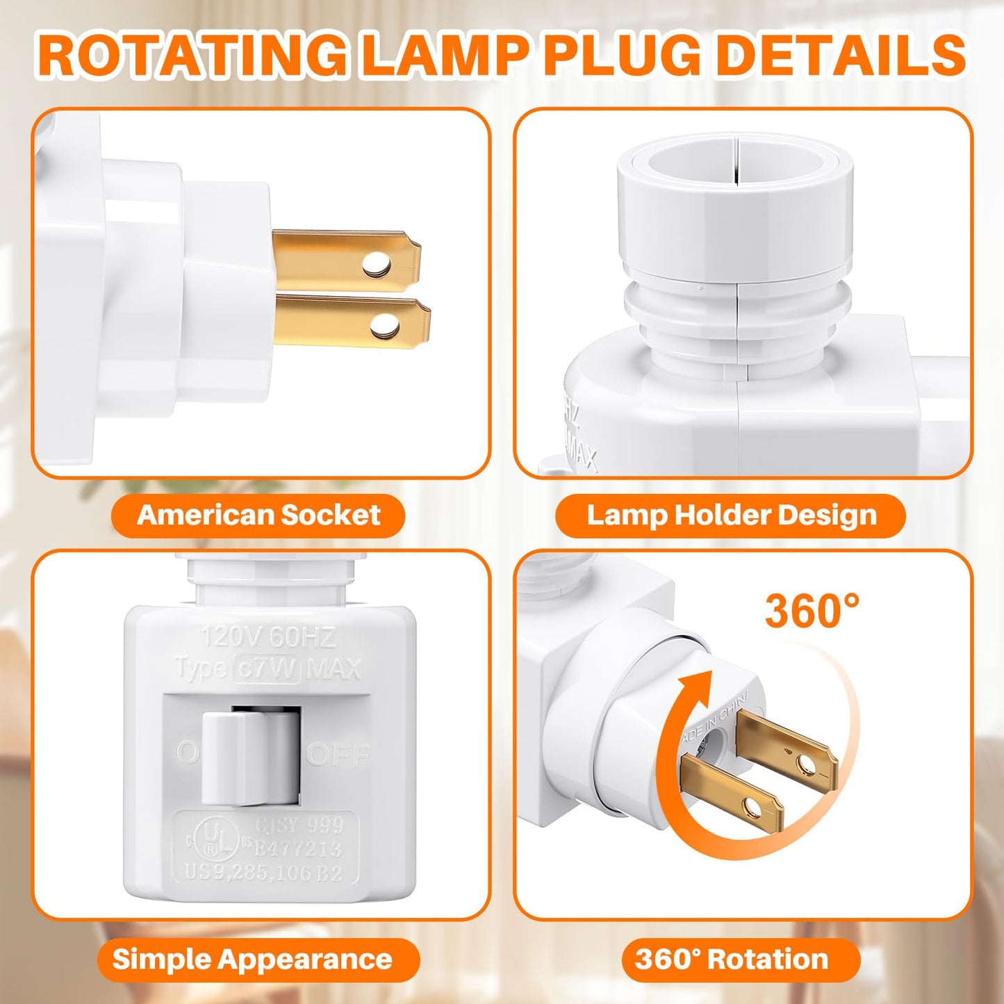 Tuanse 6 Pack 360° Rotating Plug in Night Light White Plastic Swivel Wall Lamp with 0.2w E12 Bulb Night Light for Making Your Own DIY Wall Decorative