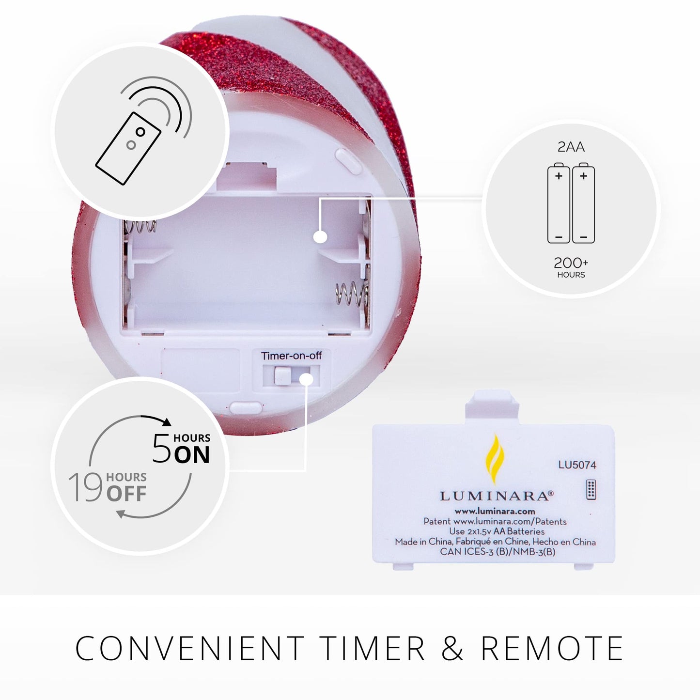 Luminara Classic Candy Cane Holiday Collection Flameless Candles, Real Wax LED Pillar, Taper and Sphere, Timer, Remote Ready