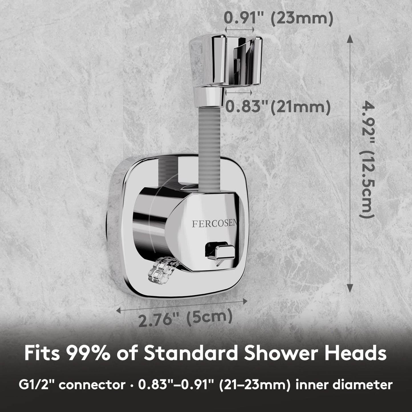 FERCOSEN 360° Swivel Shower Head Holder with Suction Cup | 10kg Load Capacity, Tool-Free Installation in Seconds | Removable and Rust-Resistant Shower Bracket with Storage Hook (Silver)