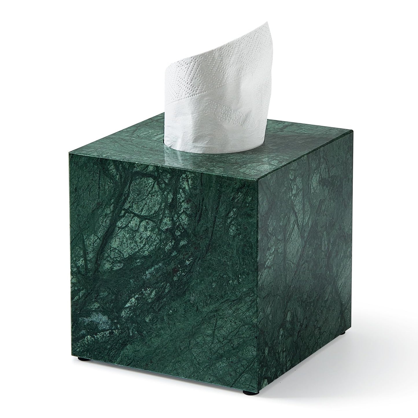 Real Natural Marble Tissue Box Cover, 5.5 Inch Square Marble Tissue Box Holder with Open Bottom, Heavy Stone Decorative Organizer for Bathroom Vanity, Kitchen Countertop, Luxury Home Décor
