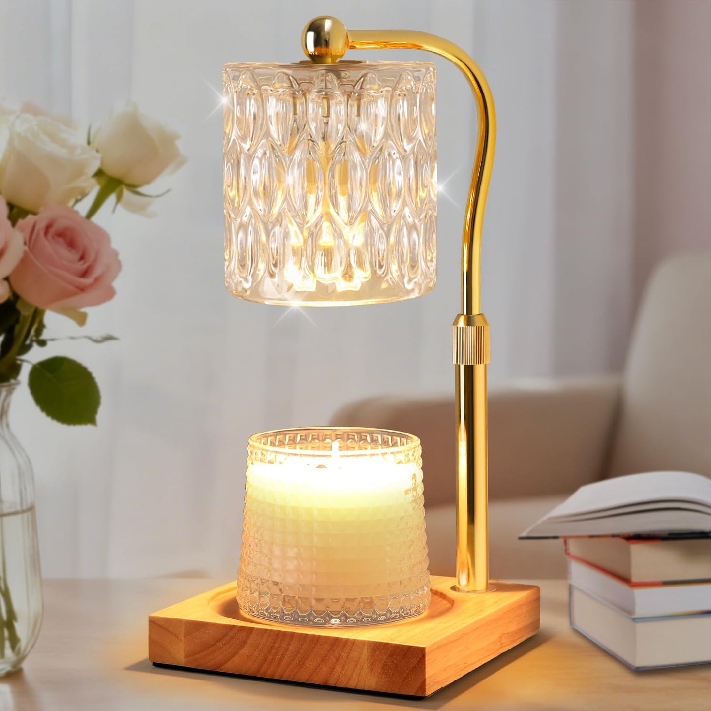 Candle Warmer Lamp Adjustable Height with Timer Dimmer, Dimmable Glass Wax Melt Warmer Light for Scented Jar, Present for Women Candle Lovers Christmas House Warming Home Decor Brithday, Crystal