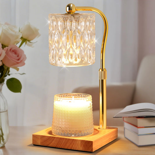 Candle Warmer Lamp Adjustable Height with Timer Dimmer, Dimmable Glass Wax Melt Warmer Light for Scented Jar, Present for Women Candle Lovers Christmas House Warming Home Decor Brithday, Crystal