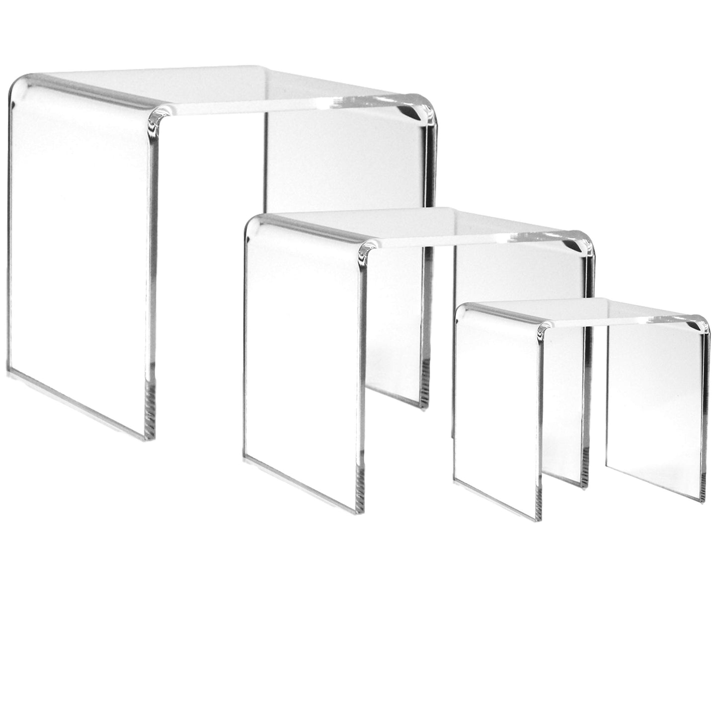 Clear Acrylic Display Risers Set of 3, Assorted 4 5 6 Inch Retail Pedestals, Transparent Tabletop Stands for Jewelry, Figurines, Crafts, Collectibles, Store Fixtures, Dessert Table and Product Displays