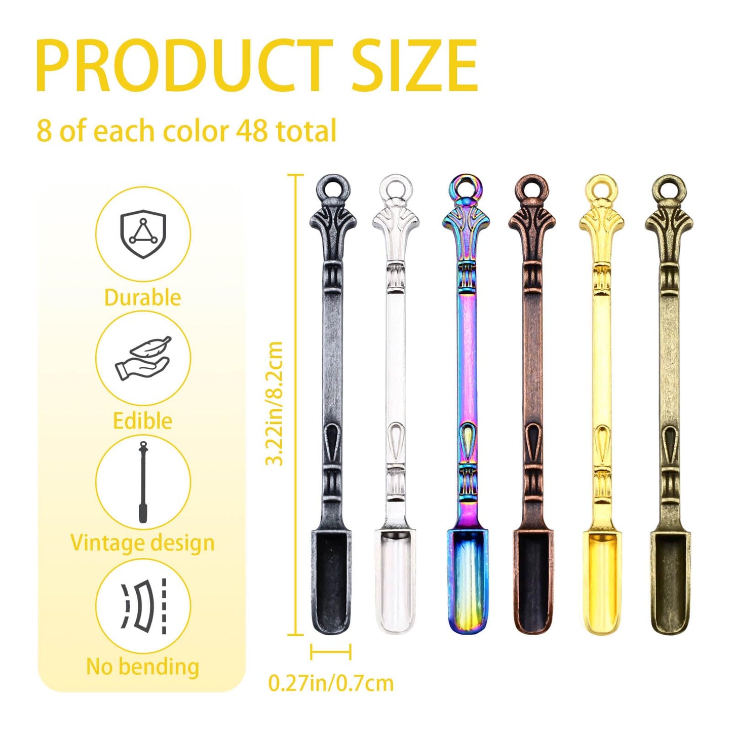 48 Pcs Mini Metal Spoons, Spice Spoons, Tiny Spoons for Powder, Necklace with Spoon, Shovel Keychain for DIY Spices, Herbs, Powder, Coffee, Sugar (Colorful)