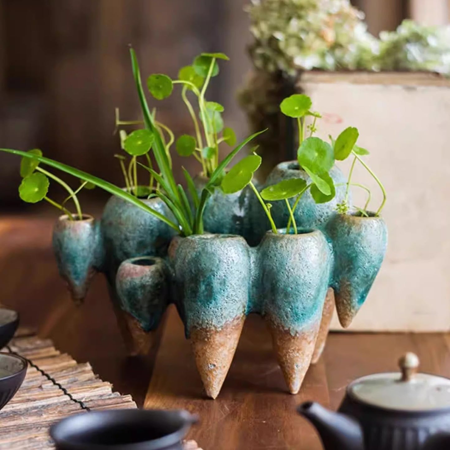 RISEON Ceramic Flower Arranging Vase, Floral Arrangement Holder Flower Frog Ikebana Art Flower Vase Pot Floral Centerpiece for Dining Table Home Office Wedding Decor