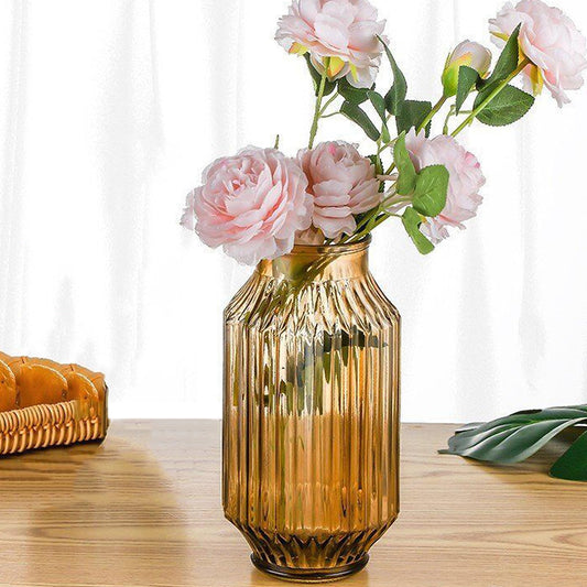 GIDARY Flower Vase,Glass Vase,9.2 inch,Vintage Clear Ribbed Glass Vase for Home Decor,Bookshelf,Dinner Table,Indoor Office Desktop,Meeting Room,Home Christmas Day Decoration
