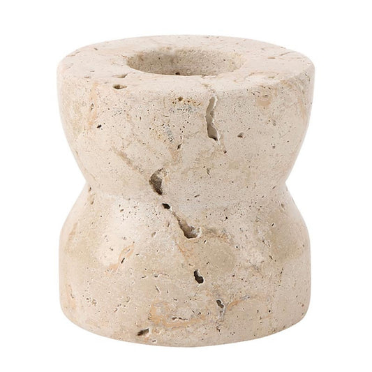 47th & Main Travertine Marble Taper Candle Holder, 2" Diameter x 2" Tall