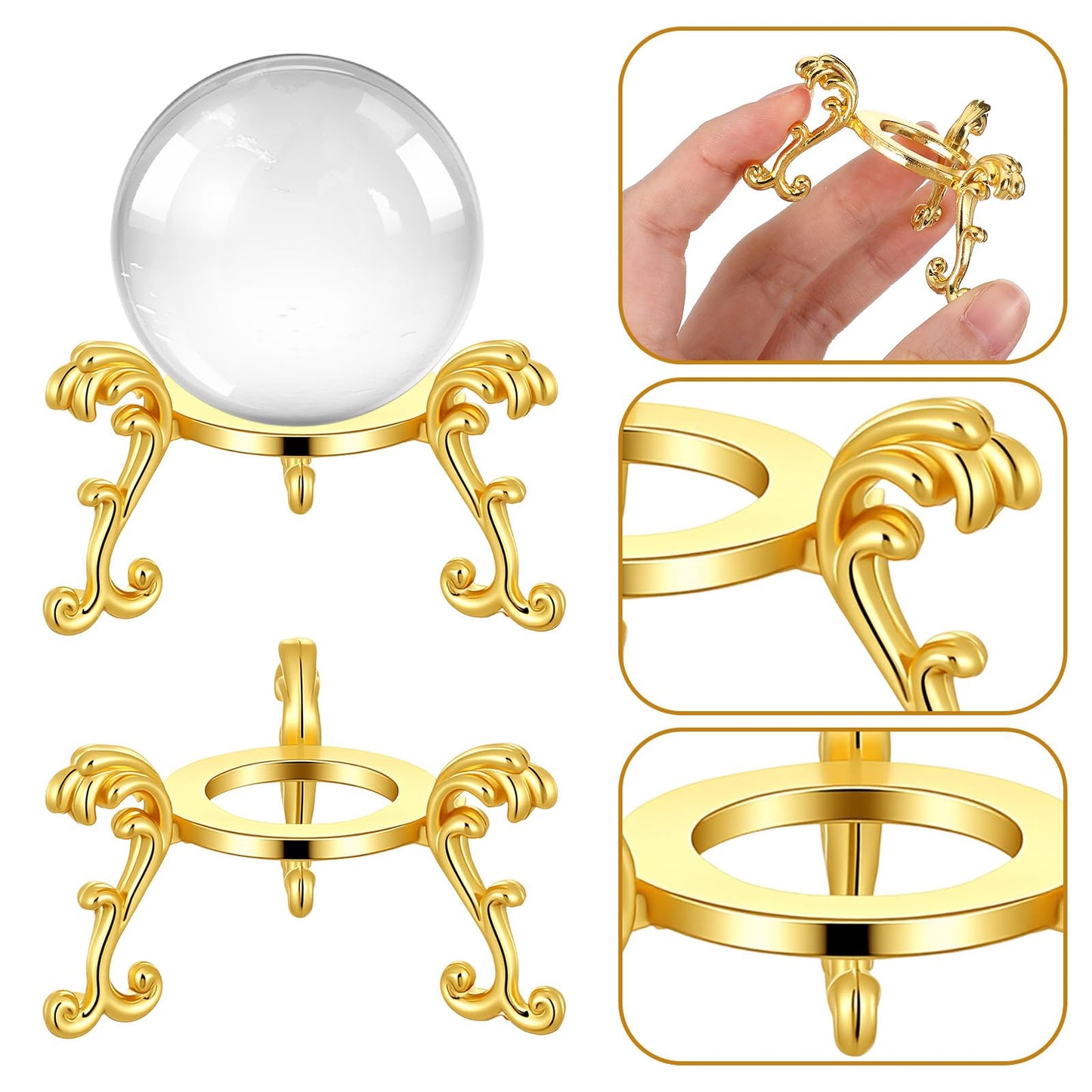 Douaowoc 20 Pcs Gold Crystal Ball Stand for Displaying Crystal Glass and Natural Rocks, Sphere Display Holder, for 40mm-80mm Sphere or Stone Air Fern Display Stand